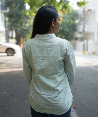 Pistachio Mist Embroidered Cotton Short Top