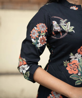 Ebony Flora Cotton A-Line Kurti with Pockets