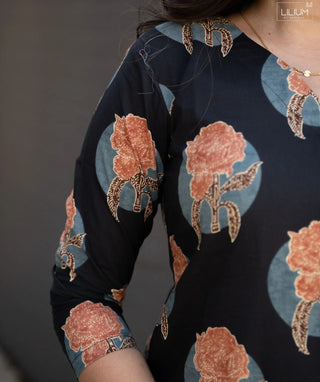 Midnight Terracotta Bloom Cotton Co-ord Set with Flared Bottom