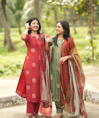 Sacred Olive Muslin Silk 3-Piece Set with Pockets