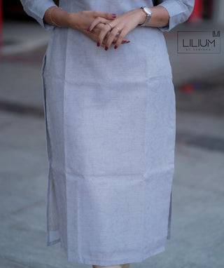 Grey & White Cotton Slub Kurti with Shawl – Casual Chic