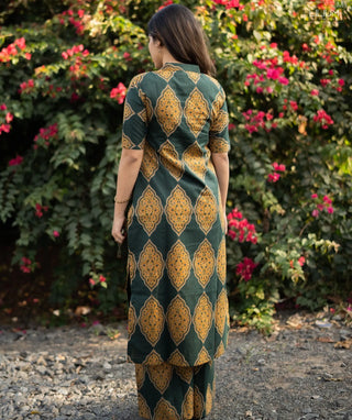 Emerald Dynasty Cotton Co-ord Set with Wide Pants for Women