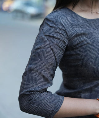 Midnight Slate Grey Muslin Kurti Set with Shawl