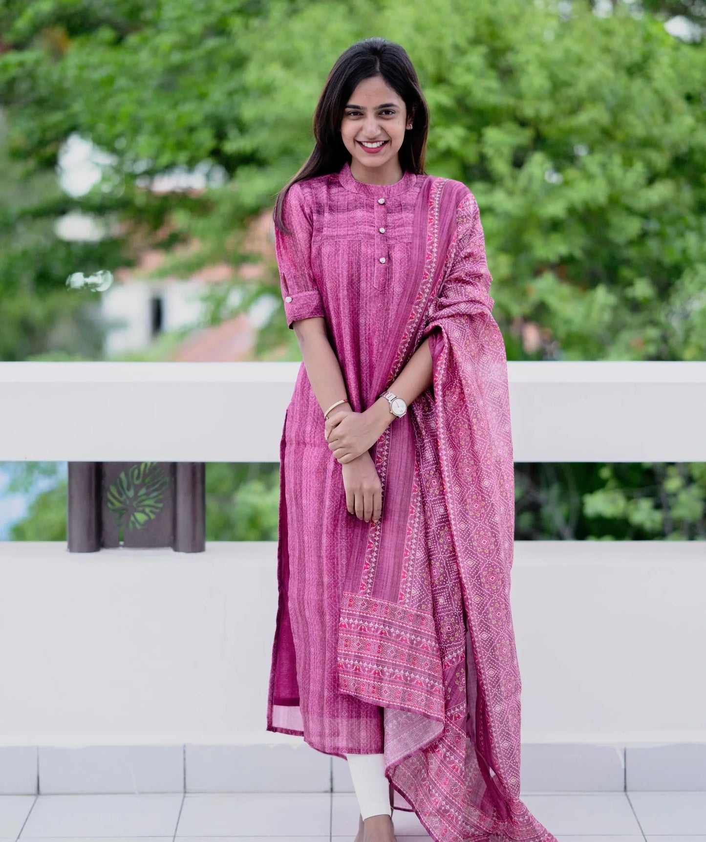 Raspberry Pink Chanderi Kurti with Shawl - Traditional Wear