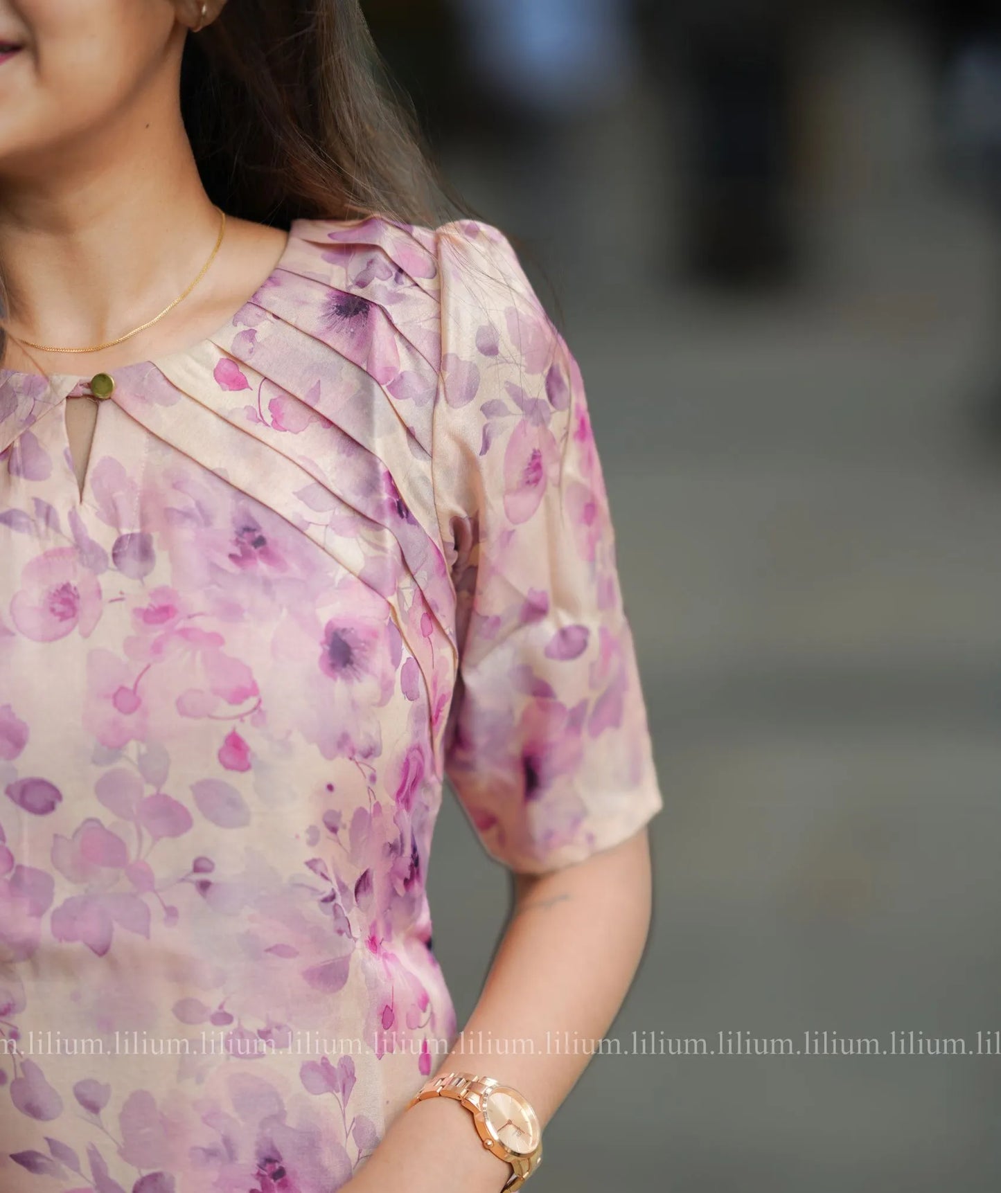 Peach Chanderi Kurti with Lavender Blossom