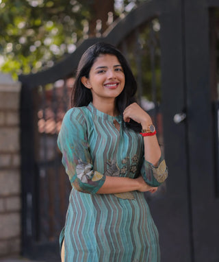 Sage Teal Muslin Kurti with 3/4 Sleeves