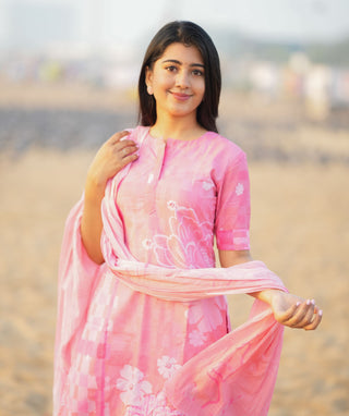 Blush Pink Cotton 3-Piece Set with Embroidery – Casual Wear