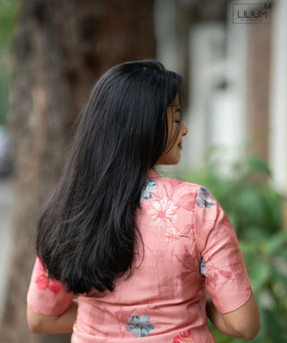 Blush Camellia Muslin Kurti | Floral Casual Wear