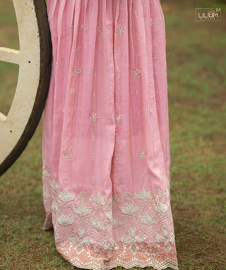 Pink Quartz Tissue Silk Crop Top with Skirt