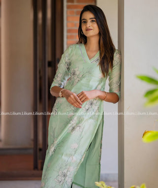 Pastel Green Tussar Kurti with Lining - Casual Wear