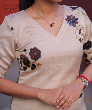Champagne Sand Modal Silk Kurti with 3/4 Sleeves