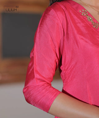 Raspberry Rose Blush Hand Embroidered Kurti with Shawl