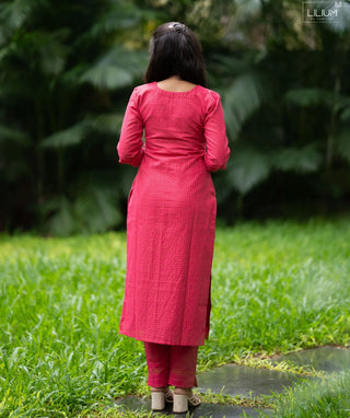 Rani Blush Zari Checked Handloom Cotton Festive Co-Ord Set