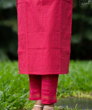 Rani Blush Zari Checked Handloom Cotton Festive Co-Ord Set