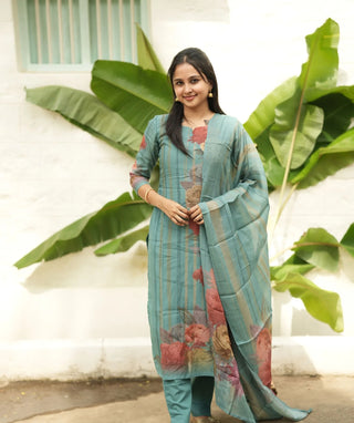 Celadon Royale Muslin 3 Piece Festive Set with Pockets