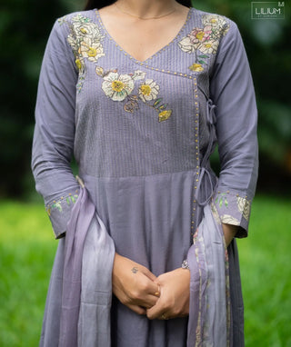 Ash Lavender Muslin Silk 3-Piece Set with Pockets