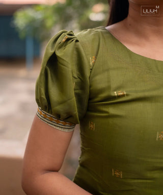 Verdant Royalty Chanderi Silk Kurti with Puff Sleeves & Shawl