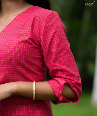 Rani Blush Zari Checked Handloom Cotton Festive Co-Ord Set