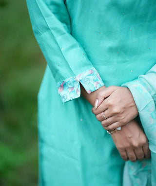 Sea Green 3-Piece Muslin Set with Embroidery