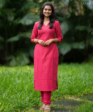 Rani Blush Zari Checked Handloom Cotton Festive Co-Ord Set