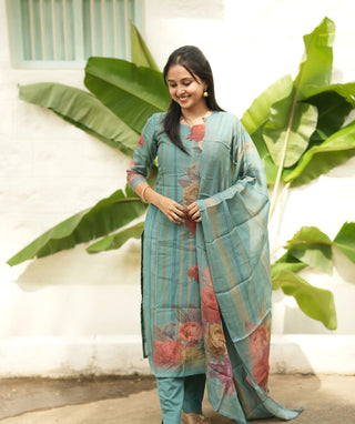 Celadon Royale Muslin 3 Piece Festive Set with Pockets