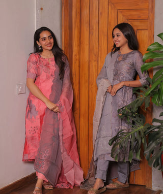 Coral Rose Embroidered Muslin 3 Piece Festive Wear Set