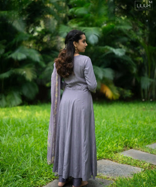 Ash Lavender Muslin Silk 3-Piece Set with Pockets