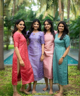 Lagoon Teal Banaras Silk Kurti – Elbow Sleeve Festive Top