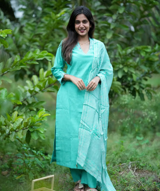 Sea Green 3-Piece Muslin Set with Embroidery