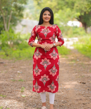 Ruby Blossom Cotton Kurti for Women | 3/4 Sleeve Elegance