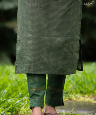 Sage Moss Zari Checked Handloom Cotton Co-Ord Set