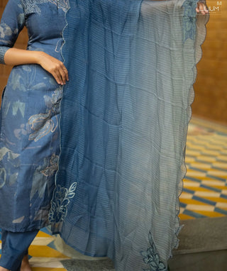 Dusty Indigo Muslin Silk 3-Piece Set – Festive Elegance