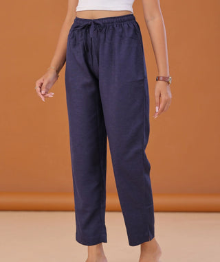 Midnight Blue Linen Cotton Ready-to-Wear Bottom with Pockets