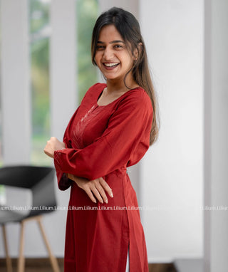 Elegant Maroon Cotton Casual Kurti - Comfortable & Stylish