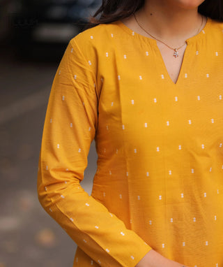 Amber Marigold Handloom Cotton Co-ord Set with Wide Pants