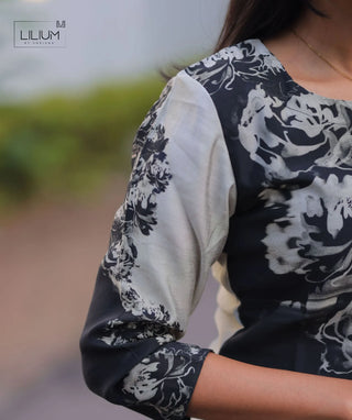 Moonlit Noir Modal Chanderi Kurti – Elegant 3/4 Sleeves