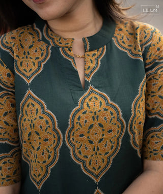 Emerald Dynasty Cotton Co-ord Set with Wide Pants for Women