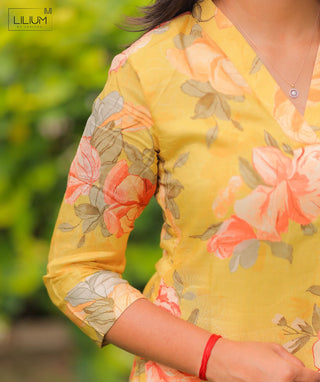Honey Yellow Floral Muslin Kurti – Everyday Casual Wear