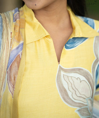 Honeydew Blossom Muslin A-Line Kurti with Shawl