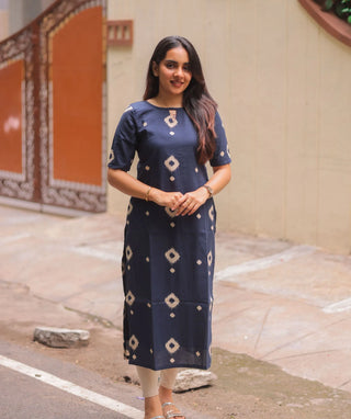 Royal Ink Cotton Kurti – Minimalist Casual Chic