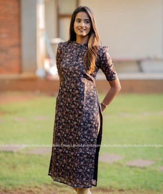 Navy Blue Manipuri Kurti – Casual Floral Dress
