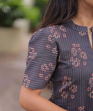 Mauve Slate Bloom Cotton Kurti with Elbow Sleeves