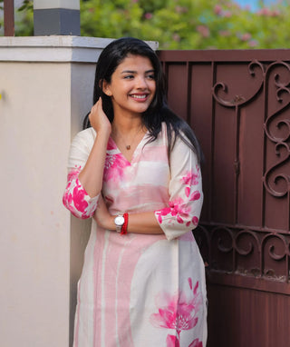 Blushing Peony Pearl Modal Slub 3/4 Sleeve Kurti