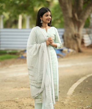 Pistachio Breeze Cotton 3 Piece Set for Festive Elegance