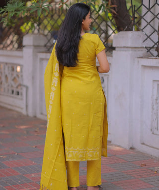 Marigold Glow Handloom Cotton 3 Piece Co-ord Set