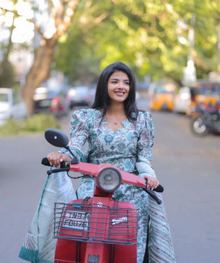 Trending Celestial Mint Tussar Kurti with Shawl for Women