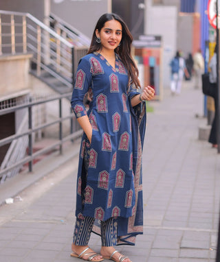 Midnight Sapphire Cotton 3 Piece Set with Pockets