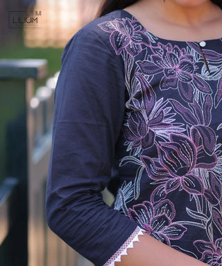 Midnight Onyx Embroidered Cotton 3 Piece Festive Set