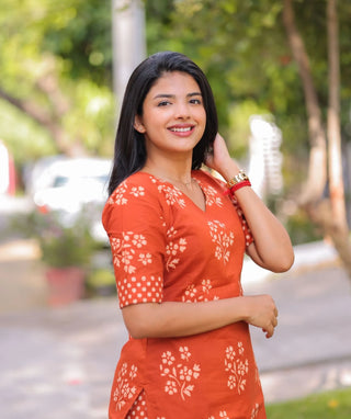 Burnt Marigold Cotton Co-ord Set with Elbow Sleeves