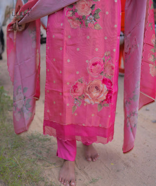 Elegant Pink Tissue Silk 3-Piece Festive Wear Set